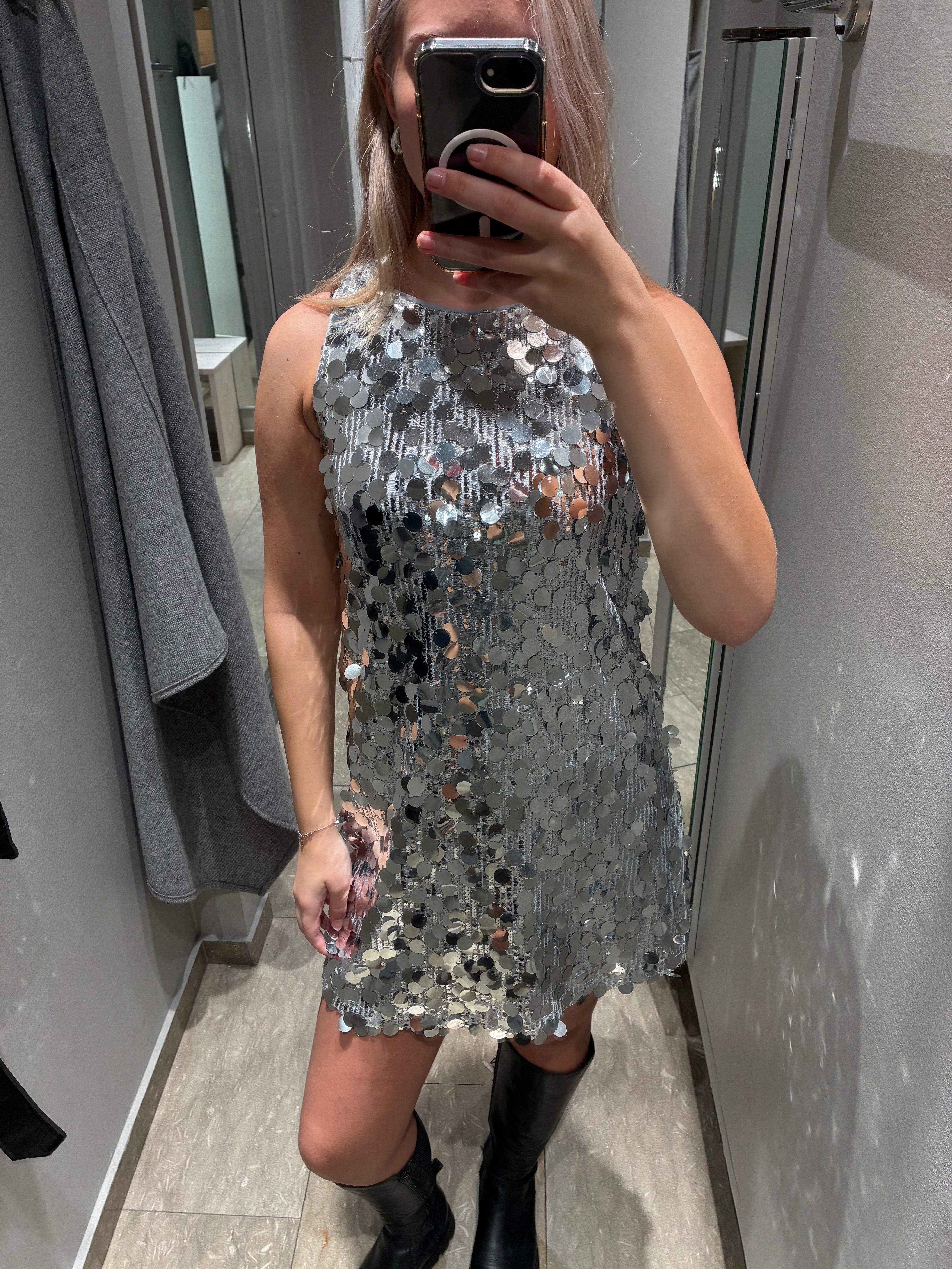 PCMALOU Short Dress - Silver Colour